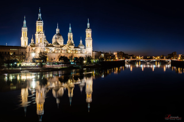 Cathedral night river bridge foreground free wallpaper for desktop - medium preview image