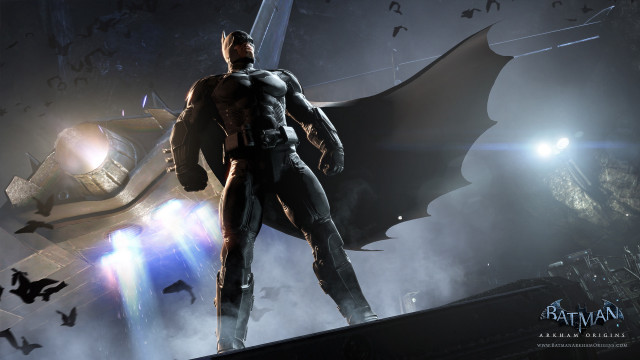 Batman standing ledged batmobile plane free wallpaper for desktop - medium preview image
