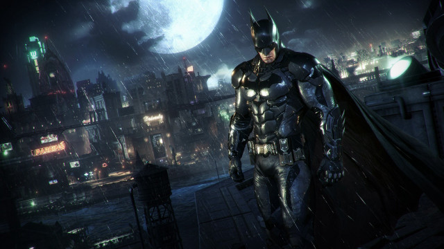 Batman rain city night fullmoon free wallpaper for desktop - medium preview image