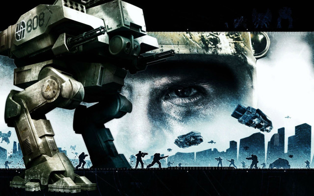 Sci fi robot city skyline free wallpaper for desktop - medium preview image