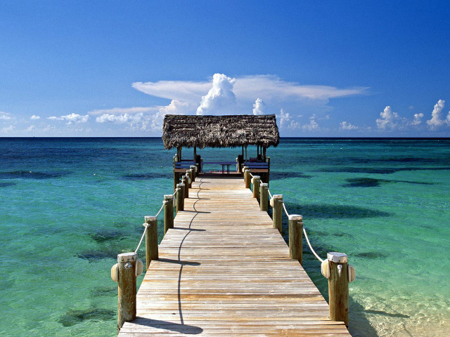 Pier hut ocean clear water free wallpaper for desktop - medium preview image