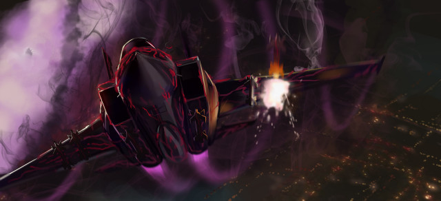 Futuristic airplane cloudy sky city free wallpaper for desktop - medium preview image