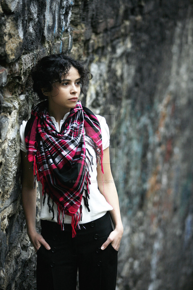 Woman scarf white shirt black free wallpaper for mobile - medium preview image
