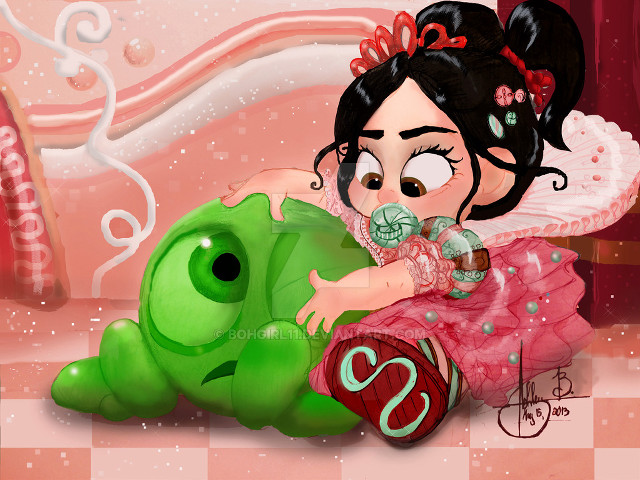 Cartoon girl pink dress green free wallpaper for desktop - medium preview image