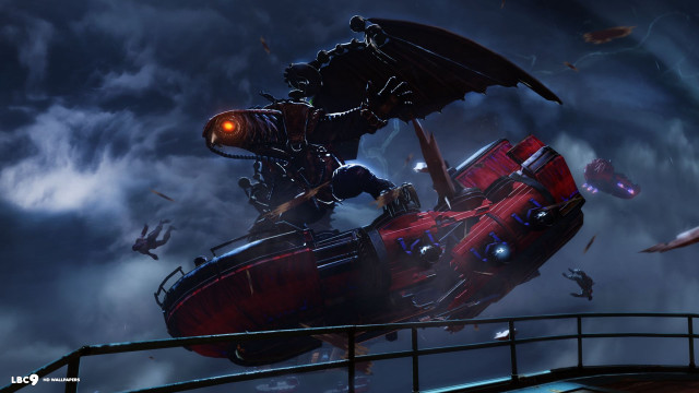 Futuristic vehicle flying giant creature free wallpaper for desktop - medium preview image