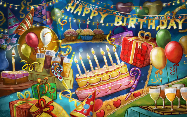 Birthday cake candles presents happy free wallpaper for desktop - medium preview image