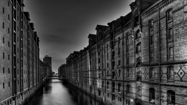 Canal black white old buildings #4 free wallpaper for desktop - medium preview image