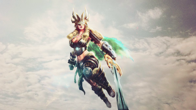 Woman sword flying sky clouds free wallpaper for desktop - medium preview image