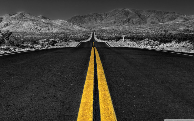 Black white road yellow lines free wallpaper for desktop - medium preview image