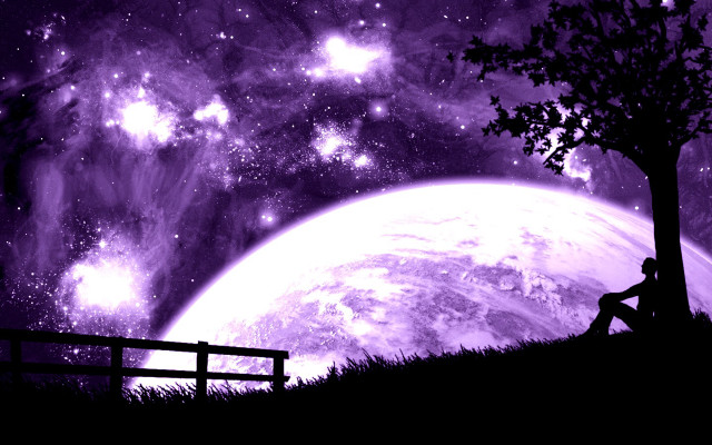 Person bench tree purple sky free wallpaper for desktop - medium preview image