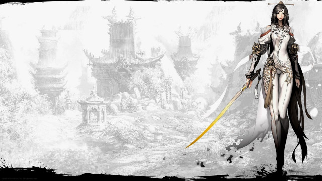 Woman sword snowy castle fantasy free wallpaper for desktop - medium preview image