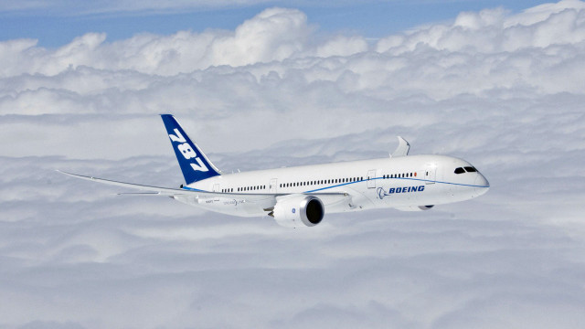 Large jetliner flying cloudy sky #2 free wallpaper for desktop - medium preview image