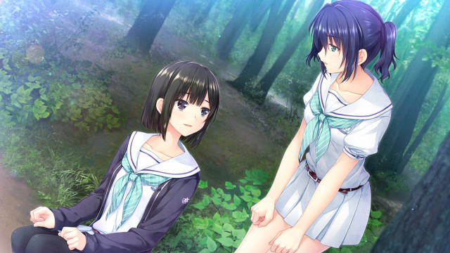 Anime girls woods back view free wallpaper for desktop - medium preview image