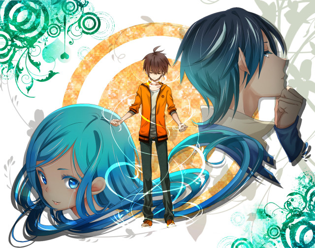 Anime couple blue green orange free wallpaper for desktop - medium preview image
