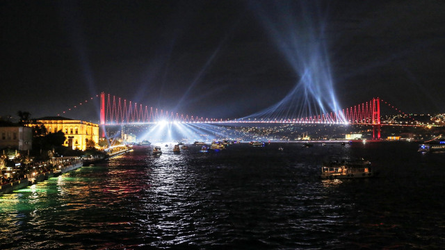 Bridge lights night water reflection free wallpaper for desktop - medium preview image