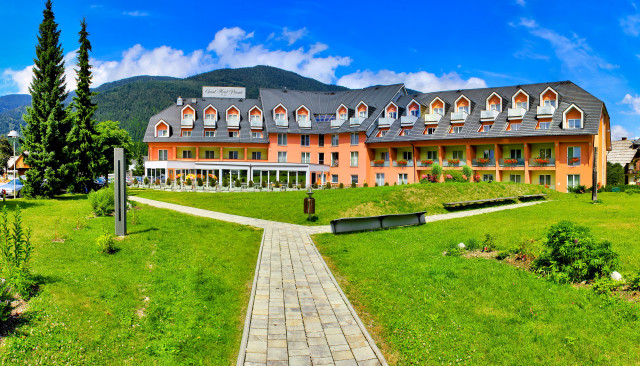 Large building walkway park mountain free wallpaper for desktop - medium preview image