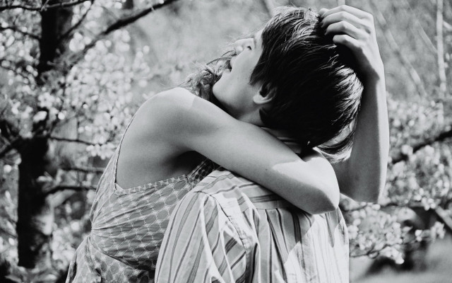 Woman holding head hands woods free wallpaper for desktop - medium preview image