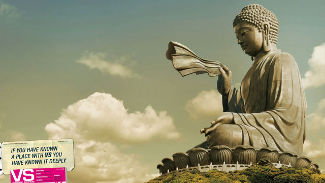 Buddha statue holding cloth cloudy free wallpaper for desktop - medium preview image