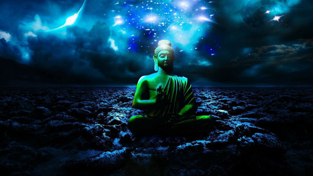 Buddha statue field stars sky free wallpaper for desktop - medium preview image