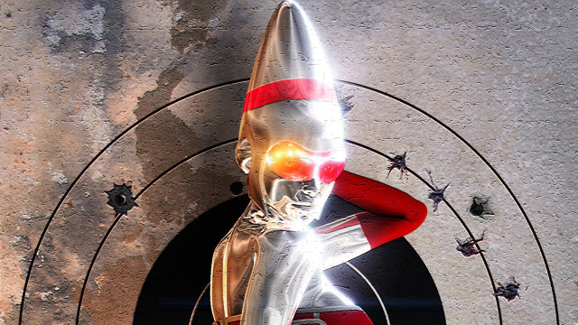 Metal sculpture person rocket red free wallpaper for desktop - medium preview image