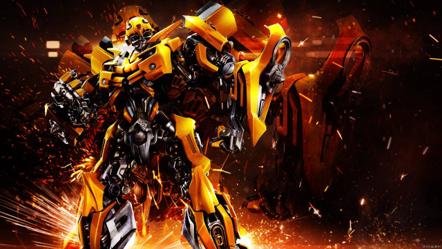 Yellow black robot gun explosion free wallpaper for desktop - medium preview image