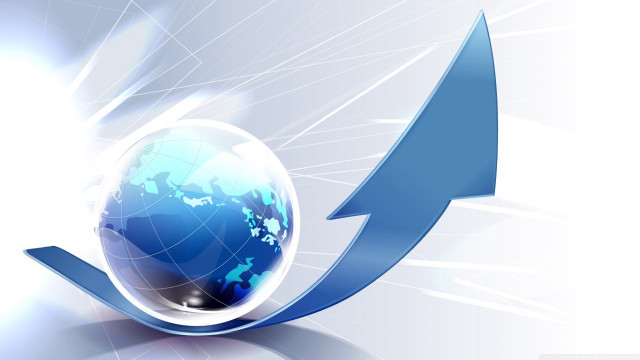 Blue arrow earth globe turnaround free wallpaper for desktop - medium preview image