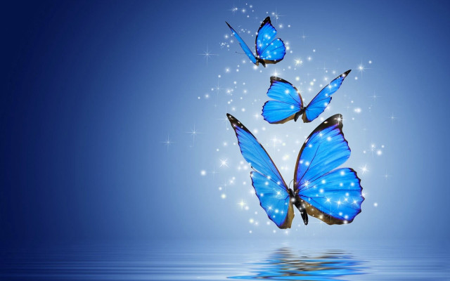 Blue butterflies stars water hologram free wallpaper for desktop - medium preview image