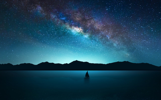 Boat lake night sky stars free wallpaper for desktop - medium preview image
