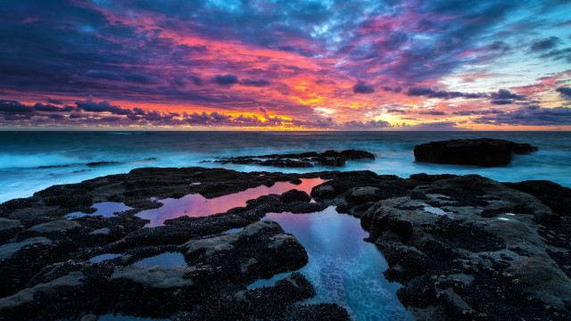 Sunset ocean rocks water clouds #6 free wallpaper for desktop - medium preview image