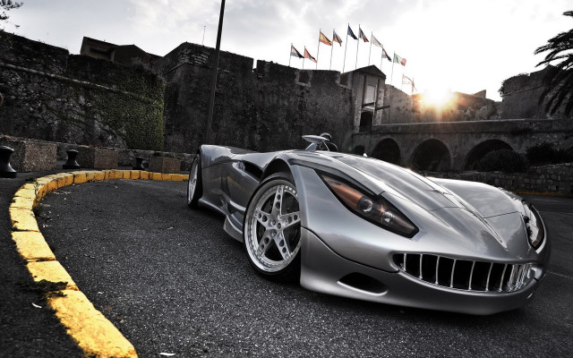 Silver sports car street stone free wallpaper for desktop - medium preview image