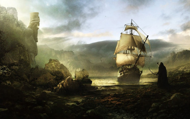 Ship rocky castle man shore free wallpaper for desktop - medium preview image