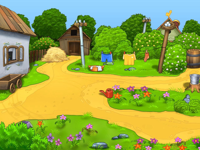 Cartoon small village road farmhouse free wallpaper for desktop - medium preview image