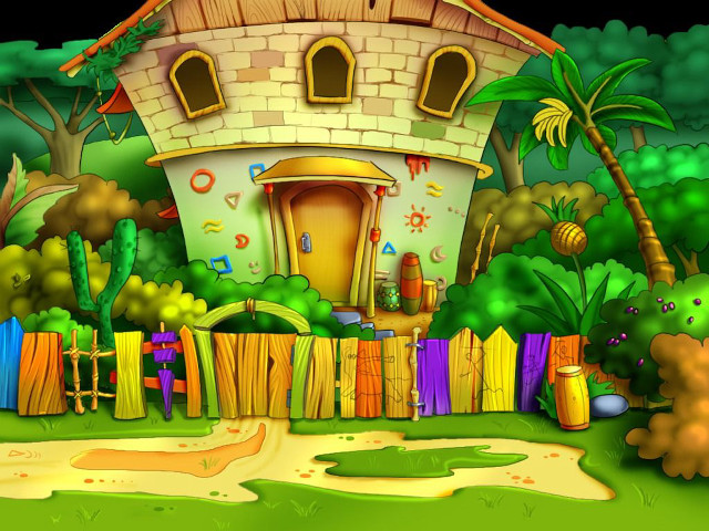 Cartoon house garden fence path free wallpaper for desktop - medium preview image
