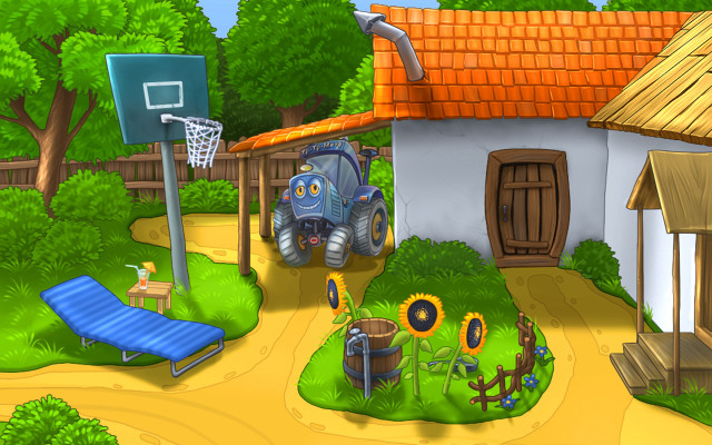 Cartoon house car yard basketball free wallpaper for desktop - medium preview image