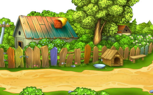 Cartoon small house woods fence free wallpaper for desktop - medium preview image