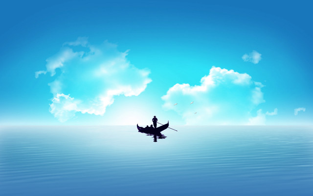 Man boat calm lake blue free wallpaper for desktop - medium preview image