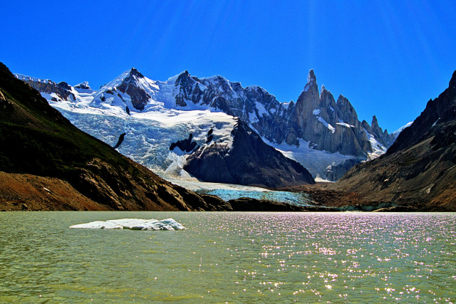Mountain range glacier lake foreground free wallpaper for desktop - medium preview image