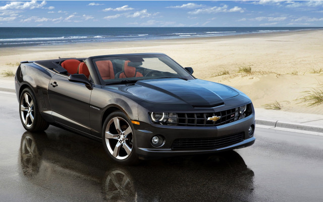 Chevrolet camaro convertible beach ocean free wallpaper for desktop - medium preview image