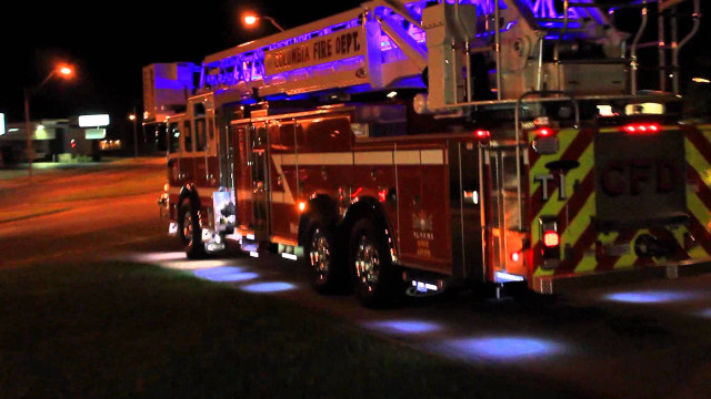 Fire trucks night street lights free wallpaper for desktop - medium preview image