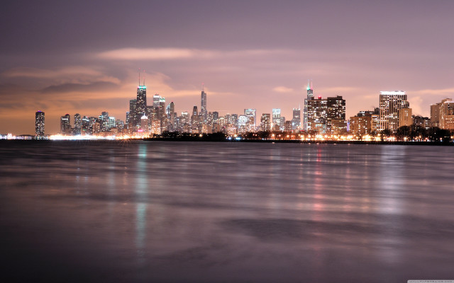 City skyline night water buildings #4 free wallpaper for desktop - medium preview image