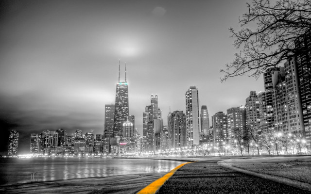 Cityscape night lake yellowline bridge free wallpaper for desktop - medium preview image
