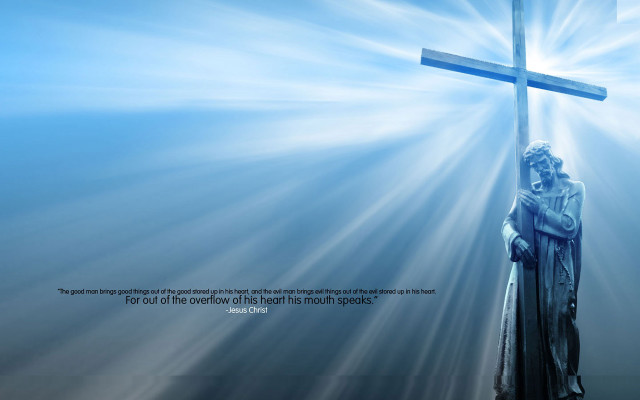 Jesus statue holding cross quote free wallpaper for desktop - medium preview image