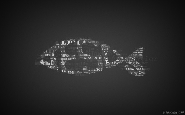 Black white fish words shape free wallpaper for desktop - medium preview image