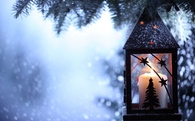 Lit candle tree branch snow free wallpaper for desktop - medium preview image