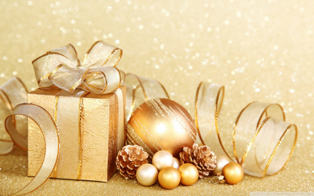 Gold gift box bow ornaments free wallpaper for desktop - medium preview image