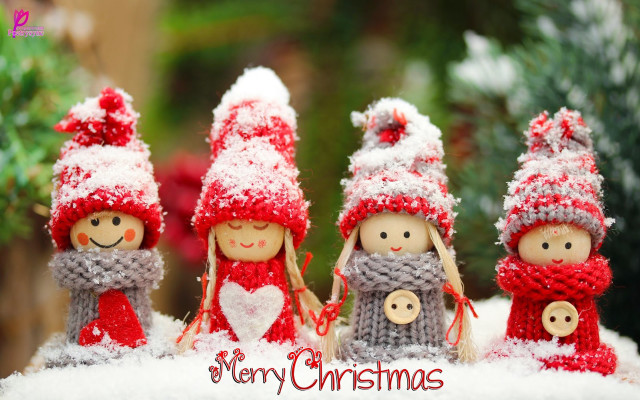 Christmas dolls snow message card free wallpaper for desktop - medium preview image