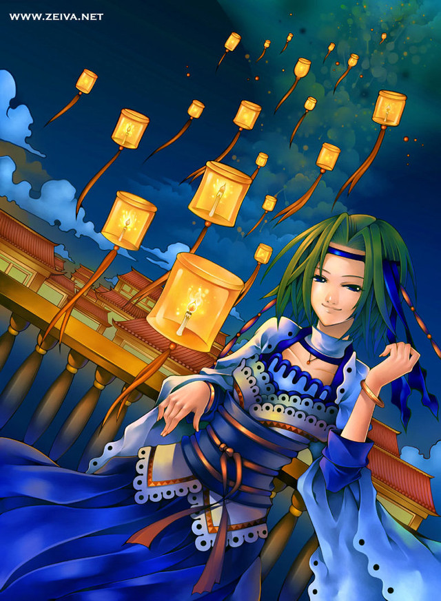 Woman blue dress lanterns sky free wallpaper for mobile - medium preview image