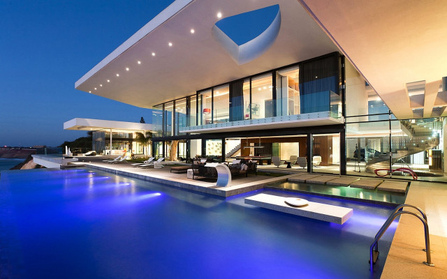 Luxury modern house pool lounge free wallpaper for desktop - medium preview image