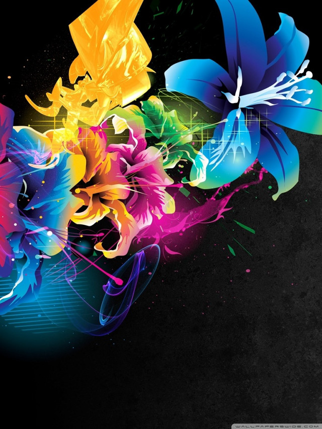 Colorful flower black background white #6 free wallpaper for mobile - medium preview image