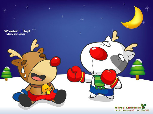 Reindeer boxing snow moon cartoon free wallpaper for desktop - medium preview image